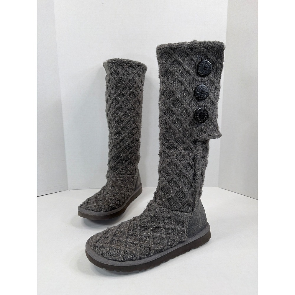 UGG Australia Lattice Cardy Grey Cable Knit Tall Boots 3066 Womens 7